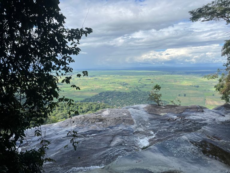 Viewpoint at the top of the falls over the farmland plain, Udzungwa Mountains National Park